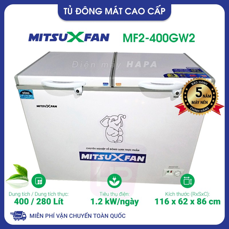 Tủ Đông+Mát MITSUXFAN MITSUXFAN MF2-288FW2 Inverter 300 Lít, 02 Ngăn Cao Cấp, Tiêu Chuẩn Châu Âu - Hàng Chính Hãng