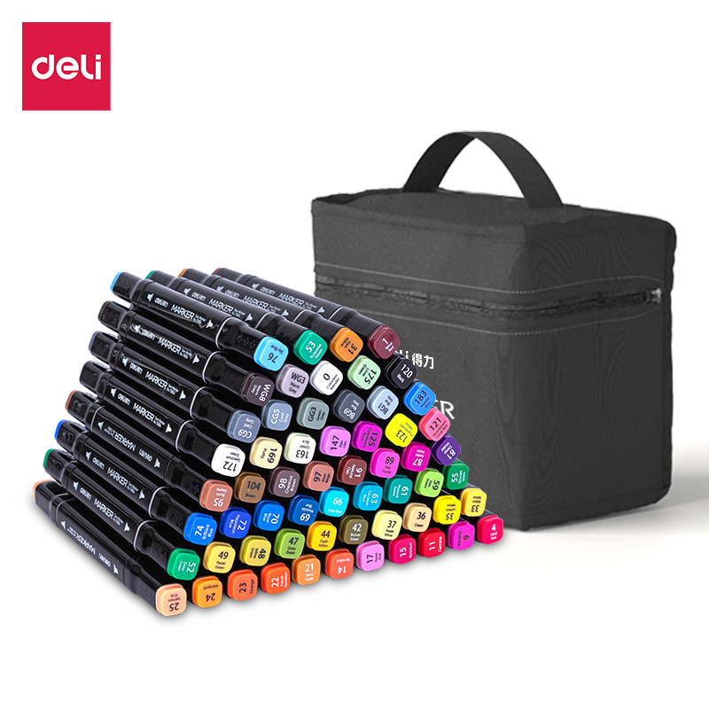 Bút Màu Marker Chuyên Nghiệp Deli - Kèm Túi Vải - 30406080 Màu - 70806 - 60 Màu - Túi Vải