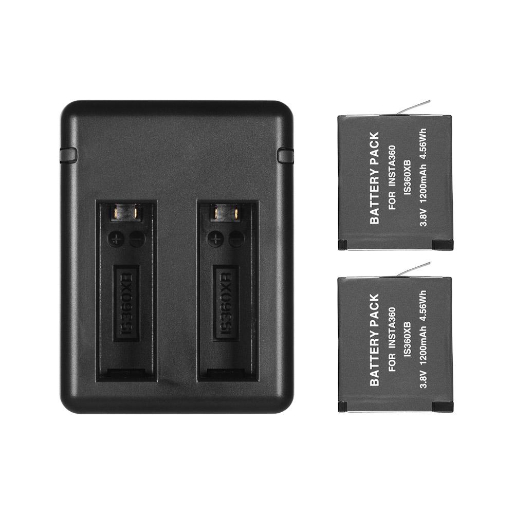 Portable Dual Camera Battery Charger Kit Set with 2pcs Rechargeable Batteries USB Cable Indicator Light for Insta360 one