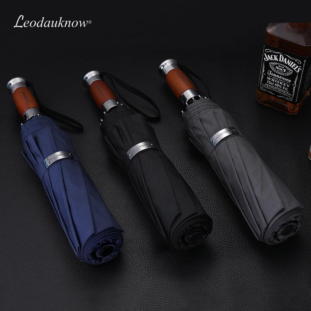 Ô dù cao cấp LEODAUKNOW chống tia UV - Mẫu cán bạc phối gỗ big size 120cm có hộp quà tặng