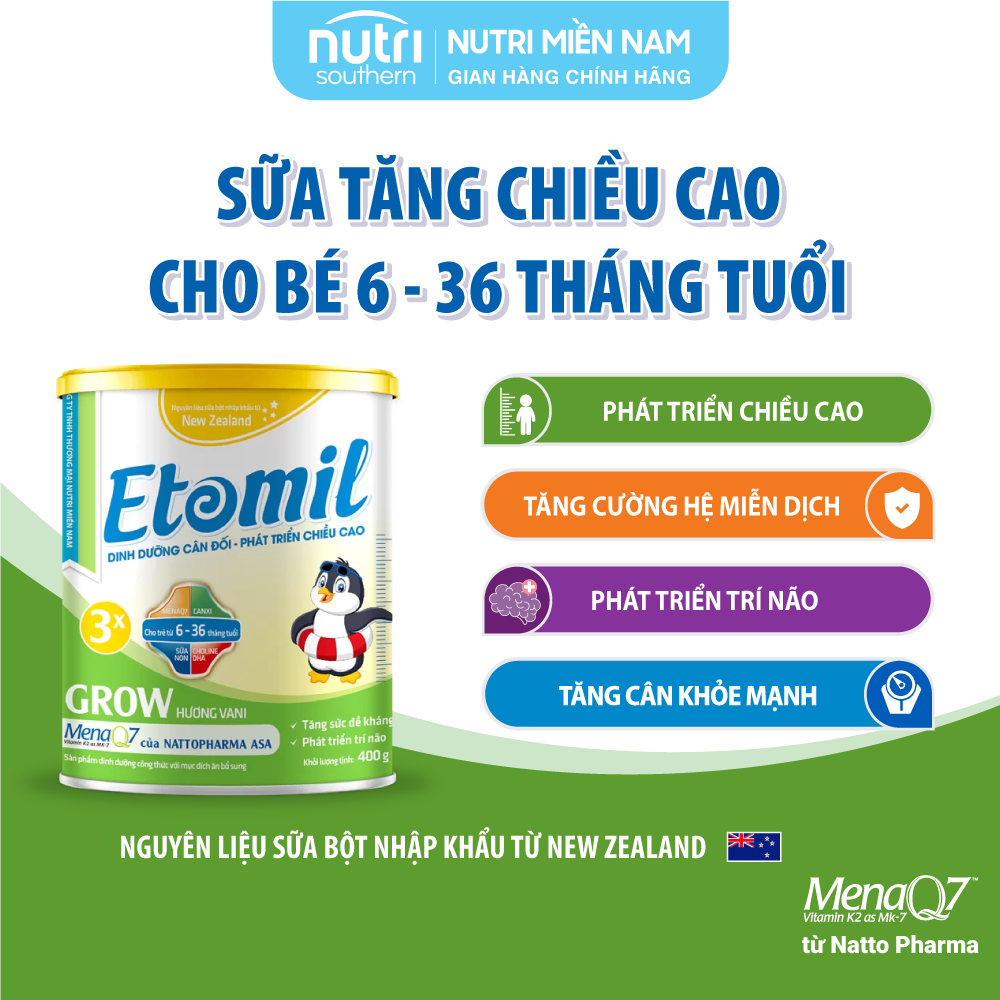 Sữa Etomil 3x Grow hộp 400gram - Giúp bé tăng cường phát triển chiều cao (Sữa công thức)