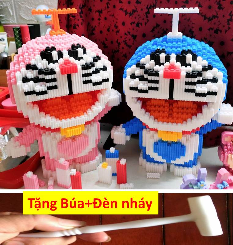 lego xếp hình đồ chơi Bộ 1 hộp 2 con Doraemon tặng kèm búa đèn chớp-quà tặng dễ thương