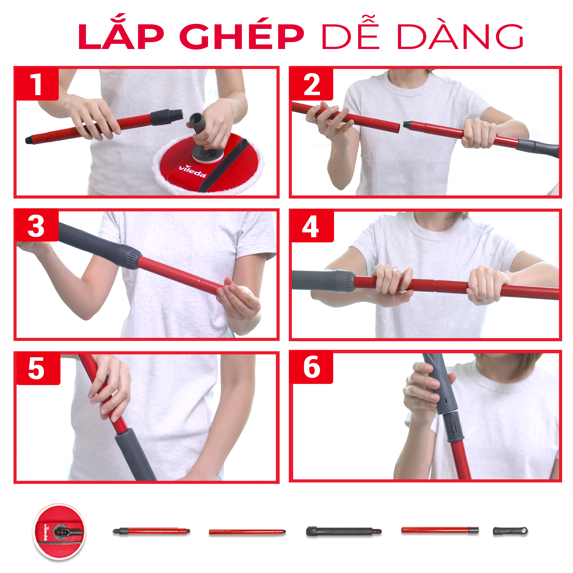 Cây lau nhà Vileda dạng đĩa tròn, công nghệ sợi microfiber sạch sâu, kèm xô giặt xoay 360 độ, model Spin&Clean