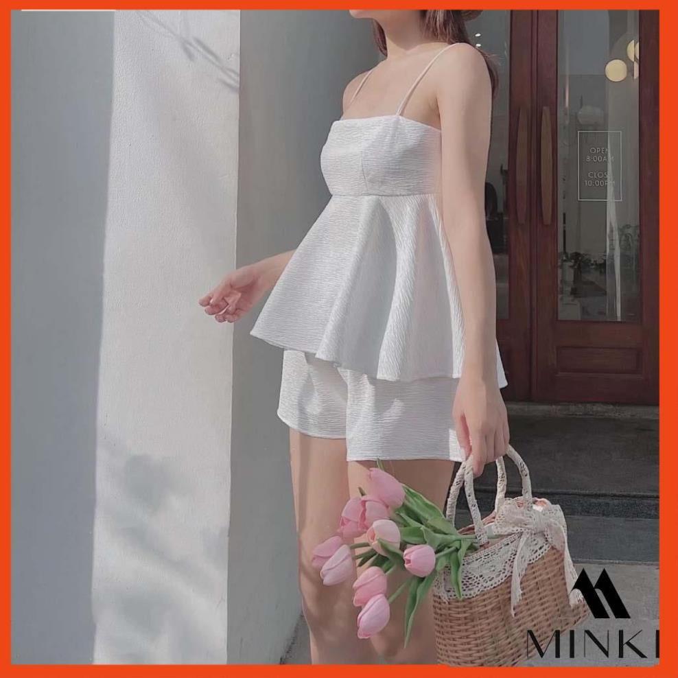 SET ÁO HAI DÂY PEPLUM VÀ QUẦN ĐÙI- CHẤT LIỆU CHIFON NHẬP KHẨU - MÀU TRẮNG SANG TRỌNG _HOT
