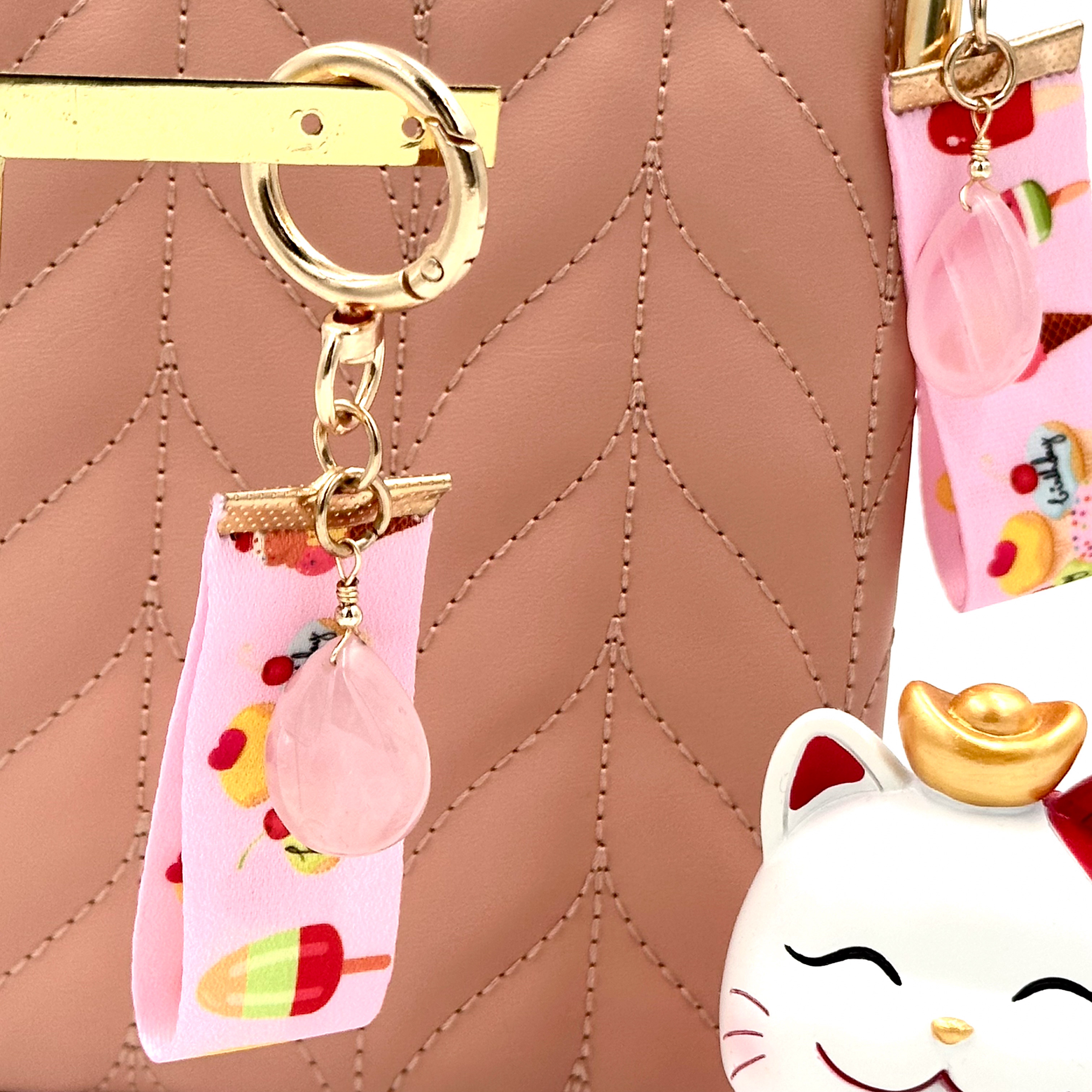 CRZ Fabchain - Phụ Kiện - Rose Quartz Big Teardrop - Móc Khóa Kèm 1 Viên Đá Thạch Anh Hồng Hình Giọt Nước Mắt