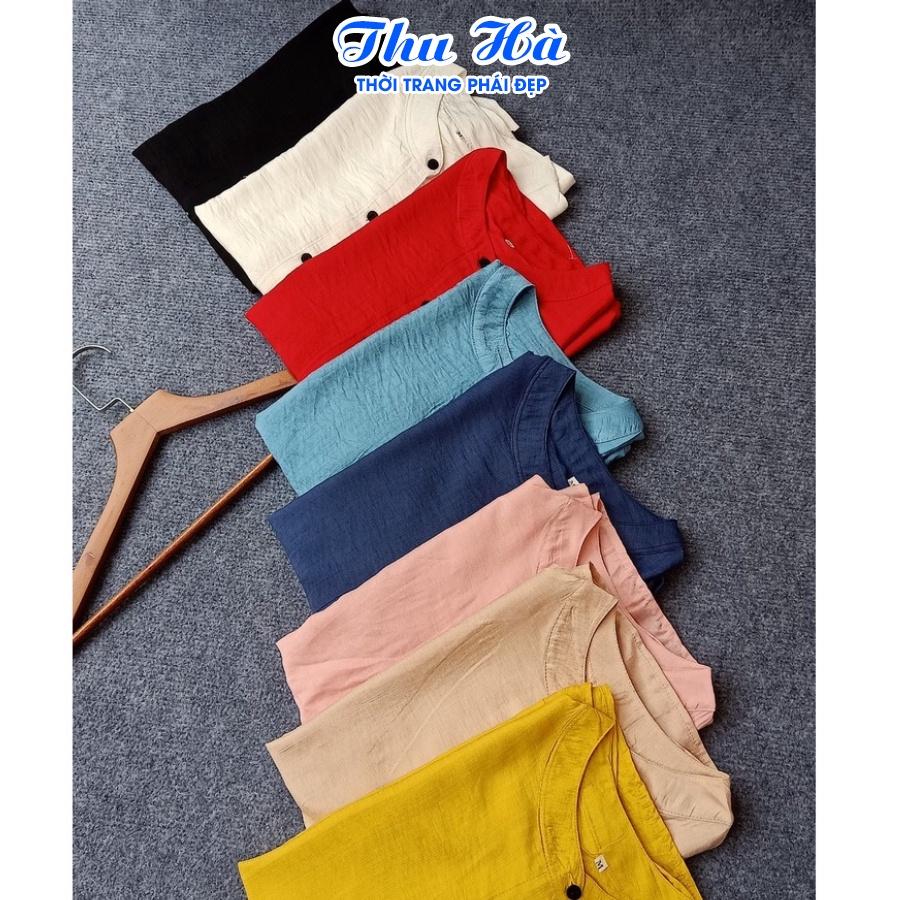 Áo sơ mi đũi nữ tay lỡ cổ tròn Thu Hà form rộng bigsize che khuyết điểm mặc đi làm đi chơi đều phù hợp SMH.34