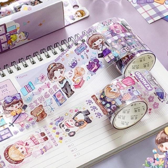 Set 3 Cuộn Băng Dính Washi Dễ Thương Dùng Trang Trí Album Thủ Công
