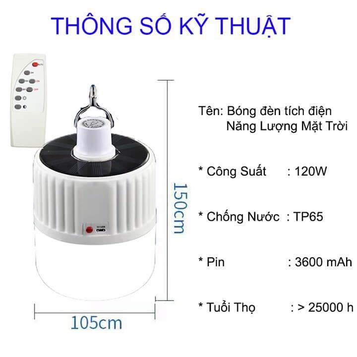 Bóng Đèn Led 120W Tích Điện Và Sạc Năng Lượng Mặt Trời Có Điều Khiển Từ Xa Kèm Theo Cáp Sạc