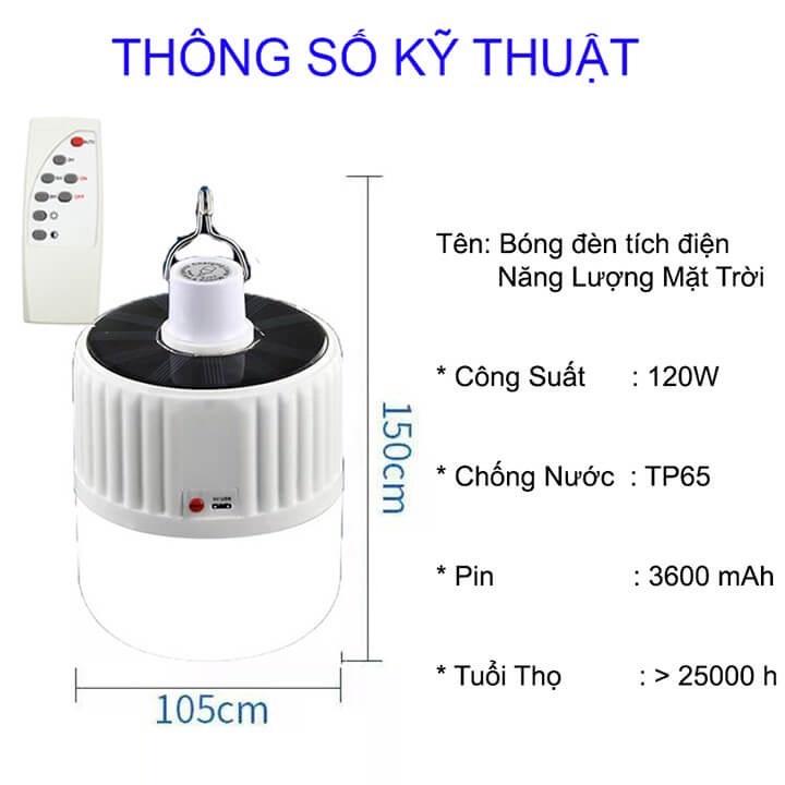 Bóng Đèn Led 120W Tích Điện Và Sạc Năng Lượng Mặt Trời Có Điều Khiển Từ Xa Kèm Theo Cáp Sạc