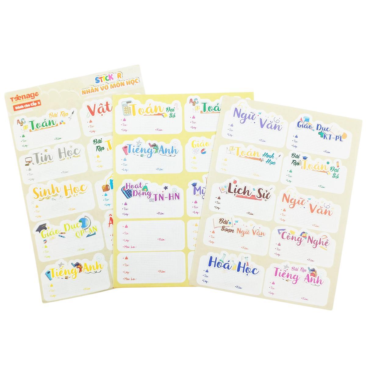 Sticker Nhãn Vở Môn Học - Teenage NV-07 - Cấp 3 (3 Tờ/Xấp)