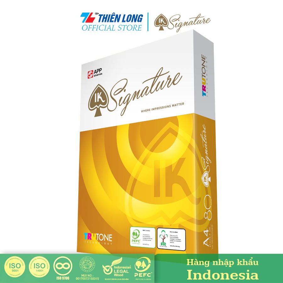 Combo 5 Ream giấy IK Signature cao cấp A4 80 gsm (500 tờ) - Hàng nhập khẩu Indonesia