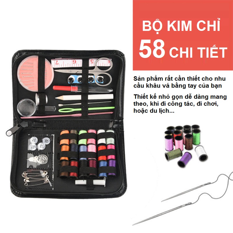 Bộ Kim Chỉ May Vá Quần Áo Xách Tay Mini 58 Món Tiện Lợi Kèm Bao Da Cao Cấp-Hàng Chính Hãng