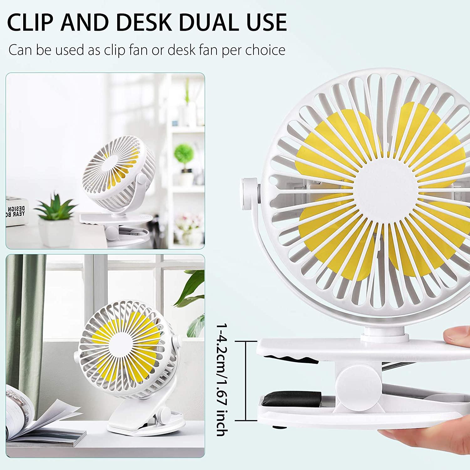 Quạt USB Chạy Êm, Quạt USB Để Bàn Di Động Có Pin Sạc, Quạt Làm Mát 3 Tốc Độ Xoay 360° Cho Xe Đẩy, Ô Tô