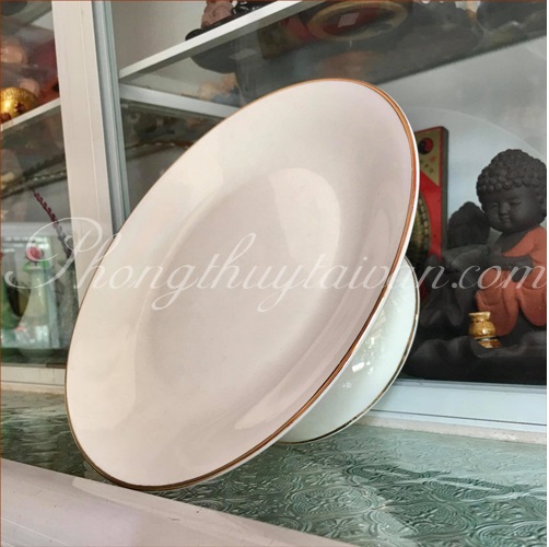 Bộ đồ cúng Sứ Trắng trơn Viền Vàng - thờ cúng