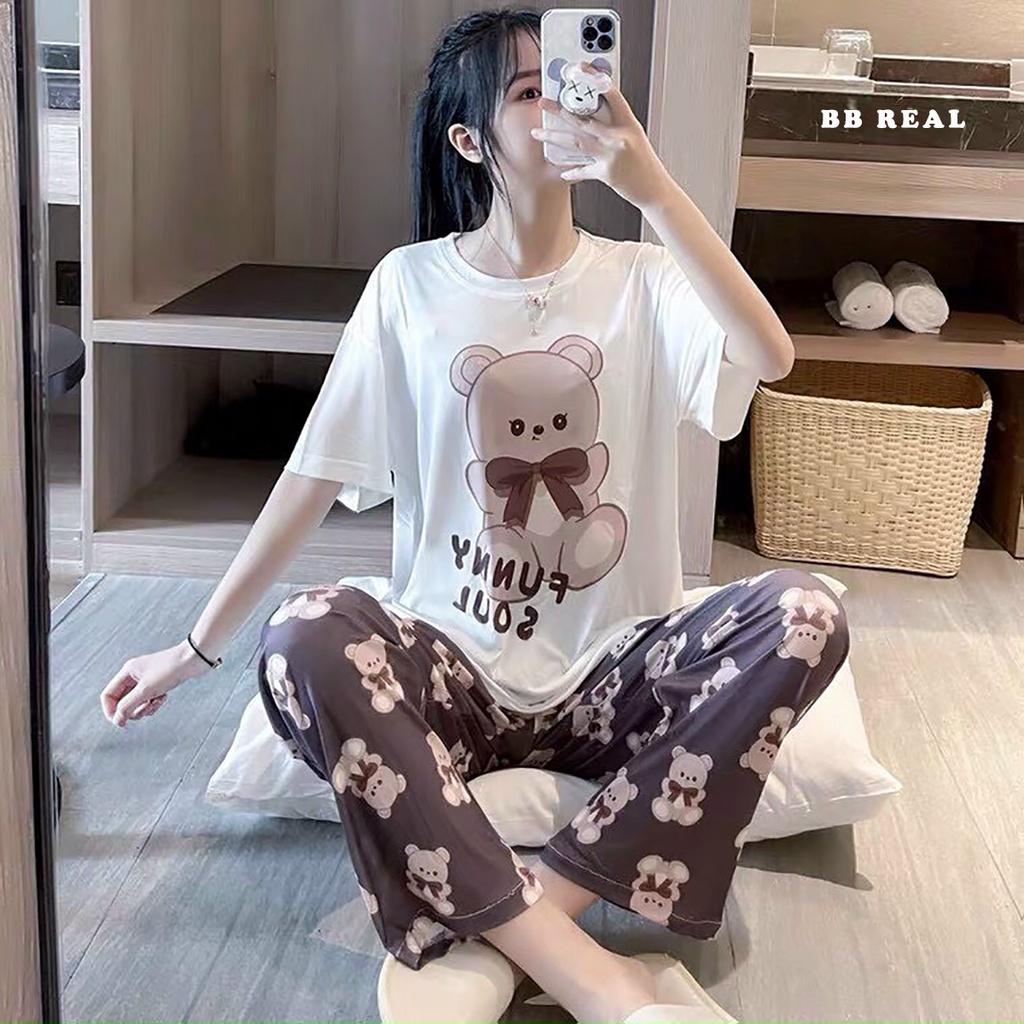 Đồ Bộ Mặc ở Nhà Bộ Đồ Ngủ Nữ Quần Dài Pijama Thun Lạnh Đẹp Freesize Từ 45-55Kg - BB REAL