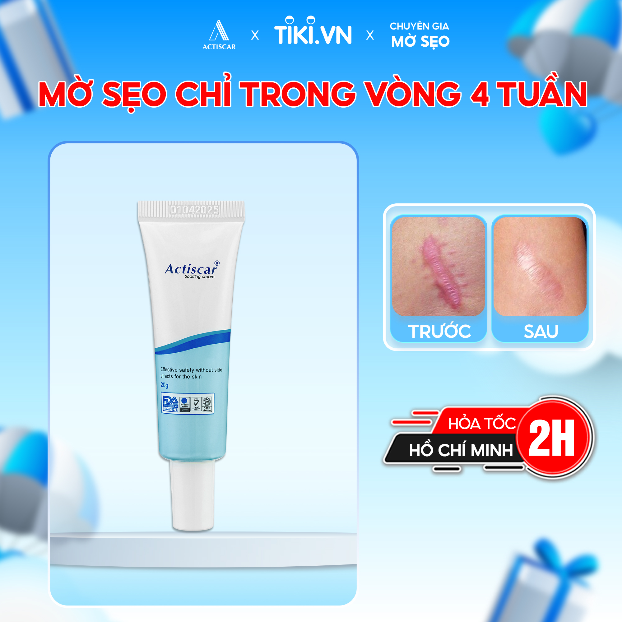 Kem Xoá Mờ Sẹo Actiscar, Mờ Sẹo Lồi, Sẹo Lõm, Sẹo Thâm, Sẹo Rỗ Lâu Năm 20G