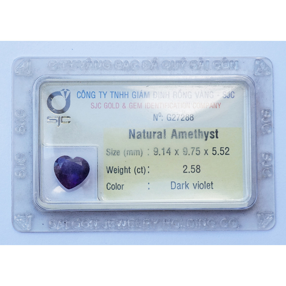 Mặt đá thạch anh tím Amethyst tự nhiên mài giác trái tim