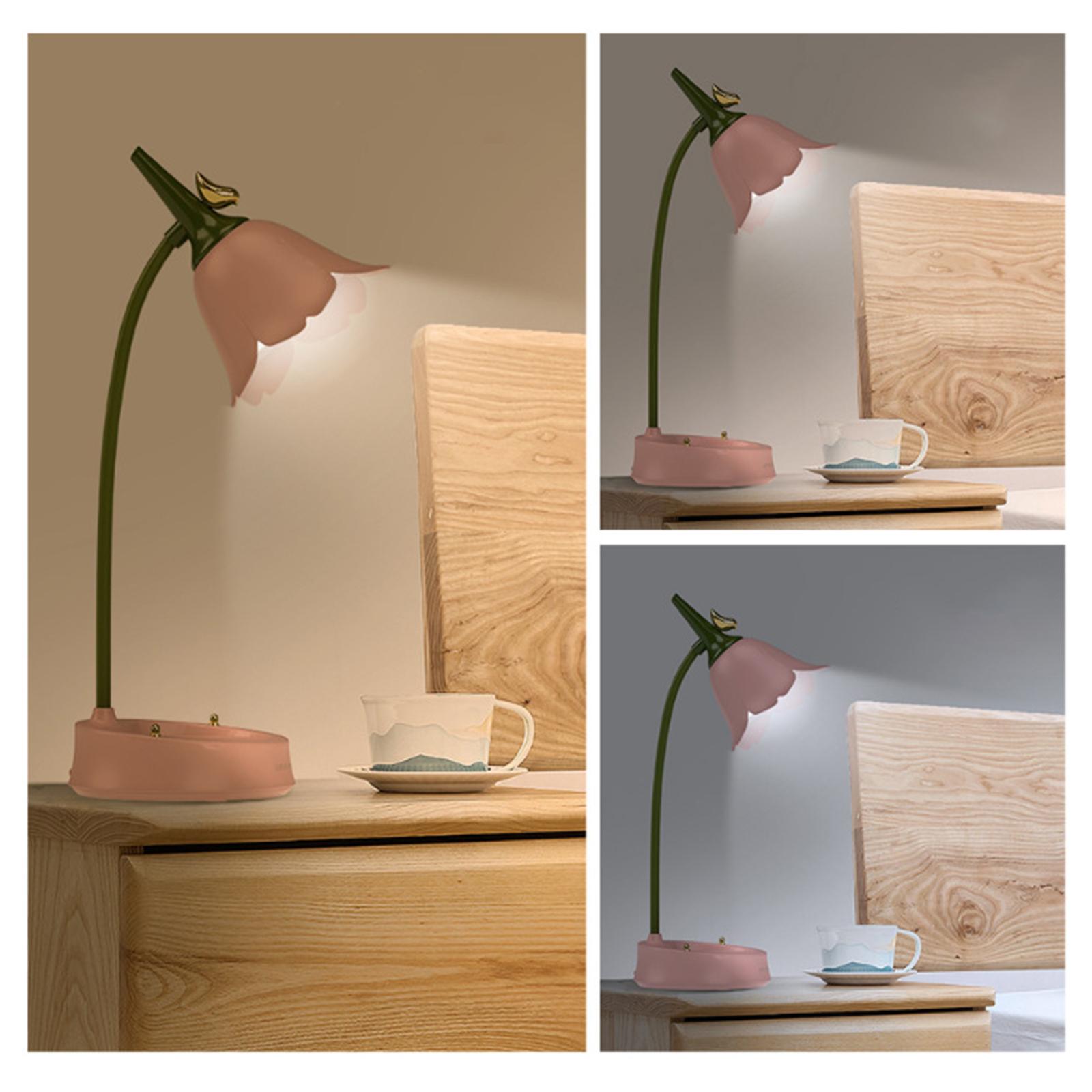 Desk Lamp for Kids - Flower LED Charging Table Lamp Eye Protection Small Desk Lamps for Reading,Study and Office, Adjustable Brightness
