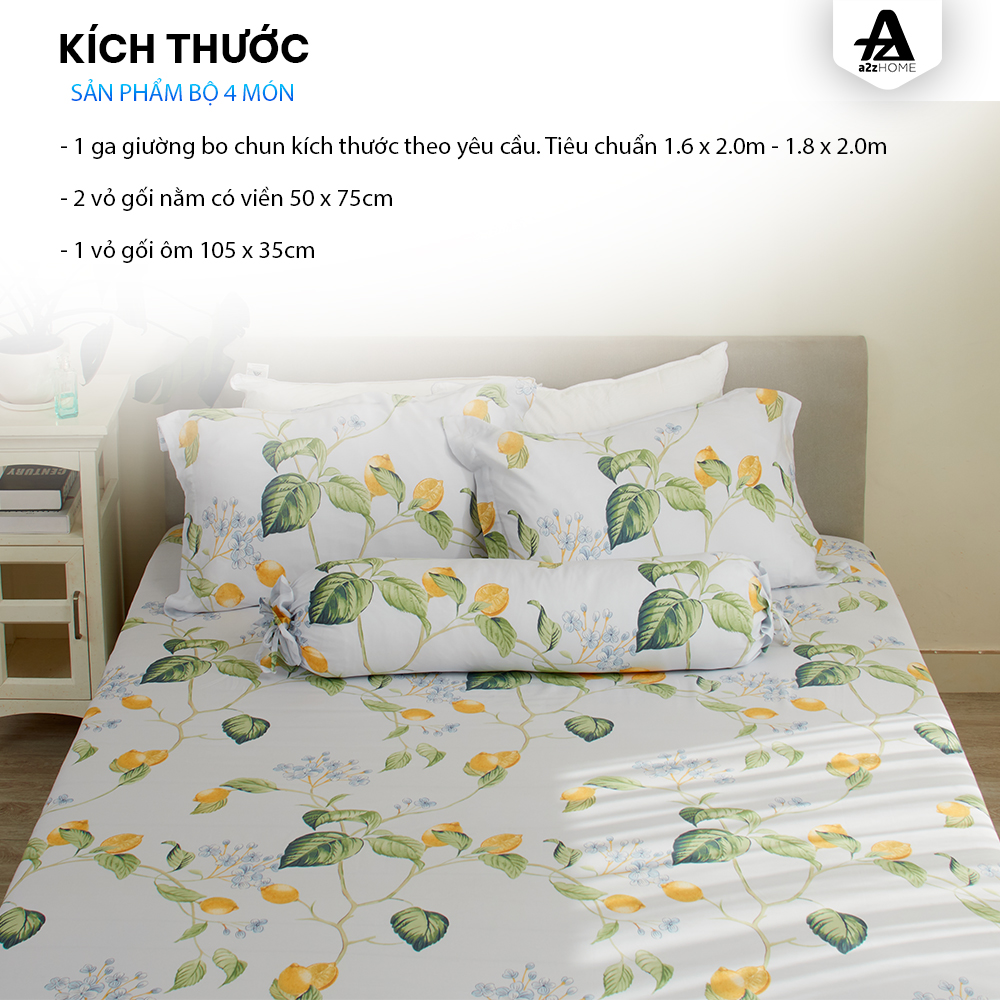 Bộ Ga Trải Giường 4 Món Yellow Lemon Mềm Mại, 100% Tencel Cao Cấp A2Z Home