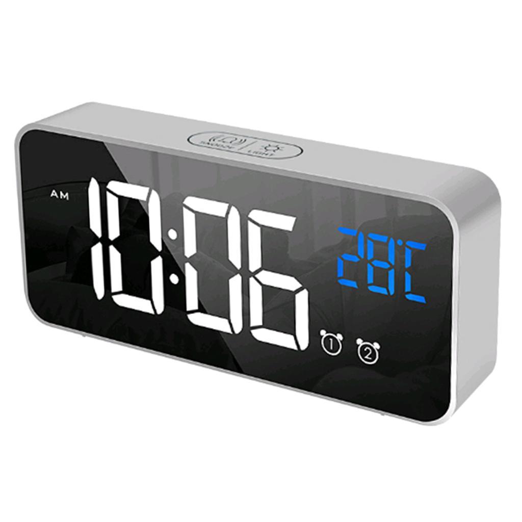 2xFull LED HD Digital Bedside Clock Mirror Alarm Clock School Clock