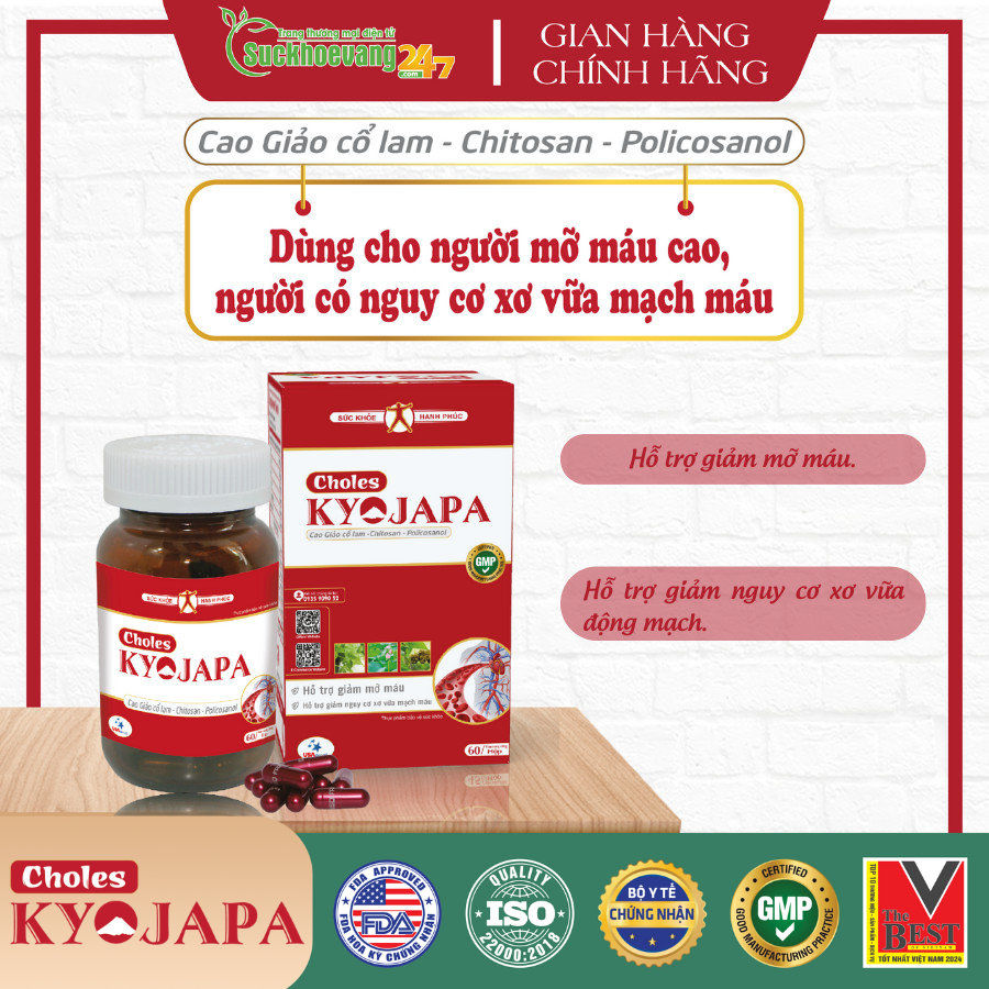 Viên uống CHOLES KYOJAPA giảm lượng cholesterol xấu trong cơ thể, tăng chuyển hóa lipid , hạ mỡ máu - Hộp 60v