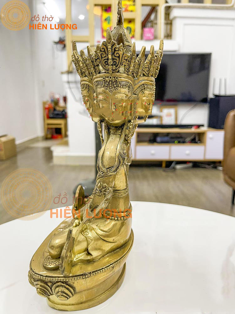Tượng Phật Tứ Diện Mật Tông Bằng Đồng Vàng Nguyên Chất Kích Thước: DxRxC: 20x11x33cm, Nặng: 1,4kg
