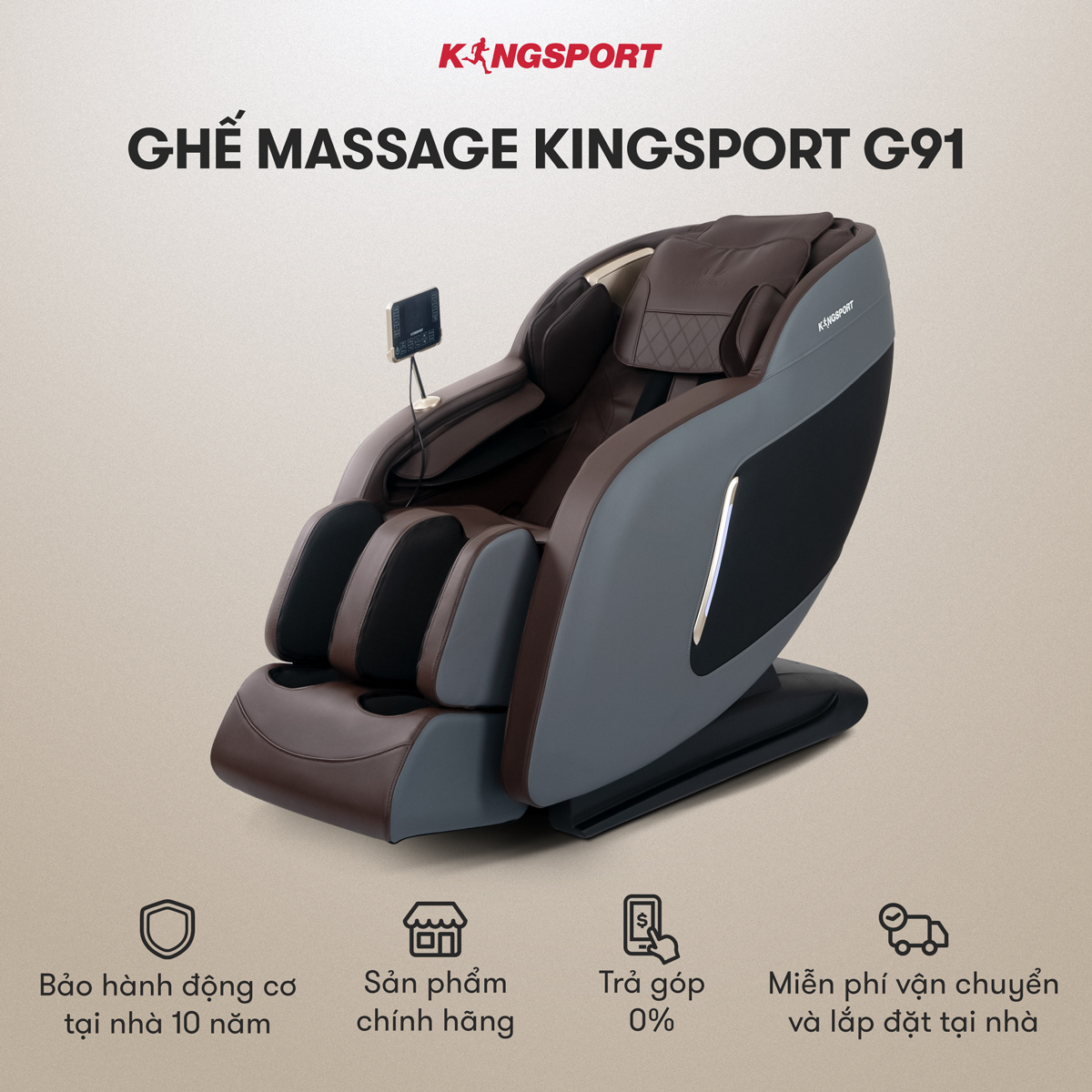 CHỈ GIAO MIỀN NAM | Ghế massage KINGSPORT G91 cao cấp con lăn 3D với 15 bài tập, chế độ quét cơ thể thông minh, túi khí massage chân cao