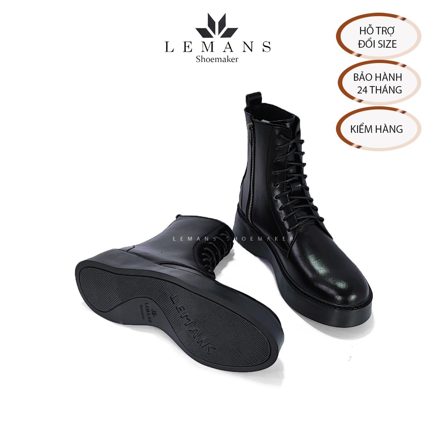 The Breakthrough Chunky COMBAT Boots Lemans - BST độc quyền, đế cao 6cm Full cao su nguyên khối Da bò nguyên tấm BH 24T