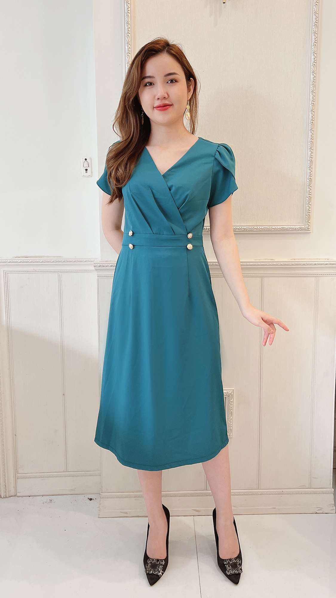 Linh Trà - Đầm Trung Niên Dáng Dài [TM316] Kiểu Dự Tiệc Cao Cấp Vải Voan Chiffon Tay Ngắn