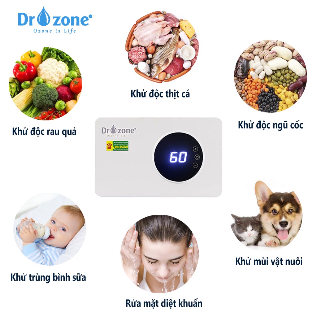 Máy rửa rau quả, khử độc thực phẩm  Dr.Ozone  400mg / giờ, khử trùng bình sữa màn hình cảm ứng - Hàng Chính Hãng