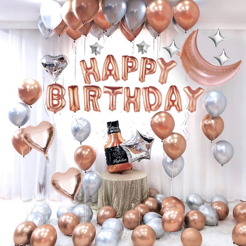 Bộ bong bóng trang trí sinh nhật rosegold thả sàn birthday set snnl64