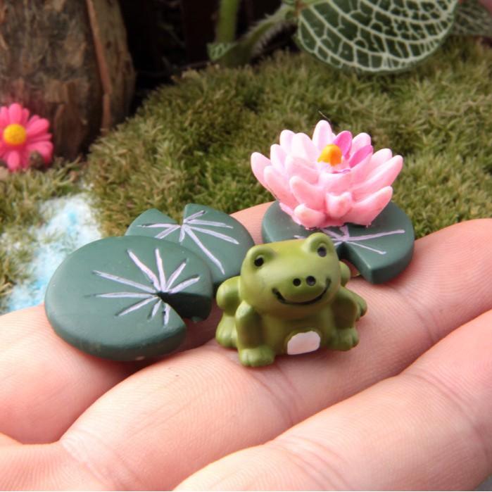KHO-HN * Combo mô hình ếch xanh và hoa sen trang trí tiểu cảnh, bonsai, hồ bán cạn, DIY