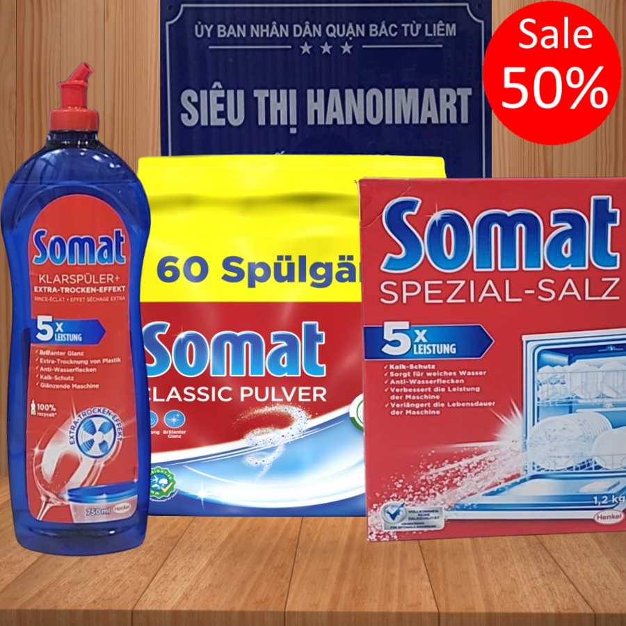 Bột Rửa Chén Somat Hộp Muối Rửa Chén Somat Chai Nuớc Làm Bóng Somat - Combo Somat
