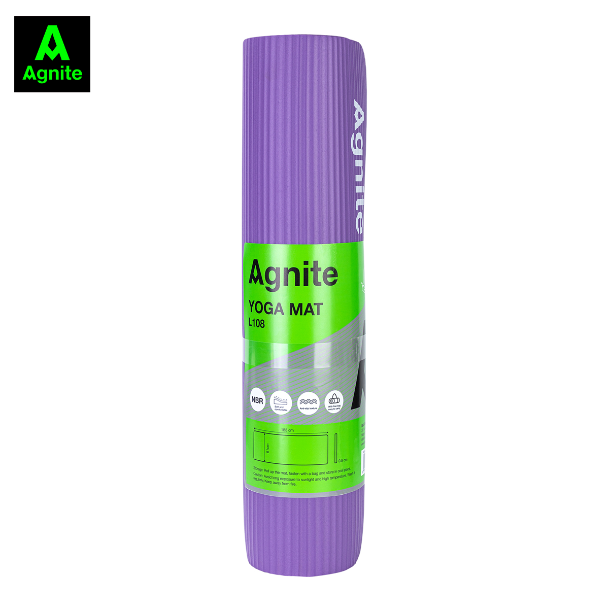 Thảm tập Yoga và GYM chuyên dụng dày 10mm kèm túi đựng Agnite - NBR nguyên khối, độ đài hồi tốt, chống lún - Chống trơn trượt, độ bám cao, ngăn ngừa hôi và ẩm mốc - Hàng chính hãng - EL108 / EL110