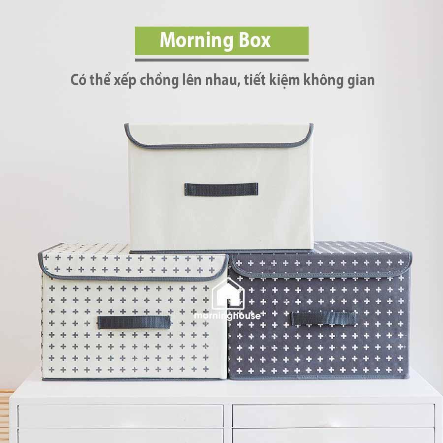 Combo Hộp Đựng Quần Áo Gấp Gọn Có Nắp Morning House Kem In - From vải cứng cáp, gấp gọn rất tiện, phù hợp để quần áo, vật dụng cá nhân