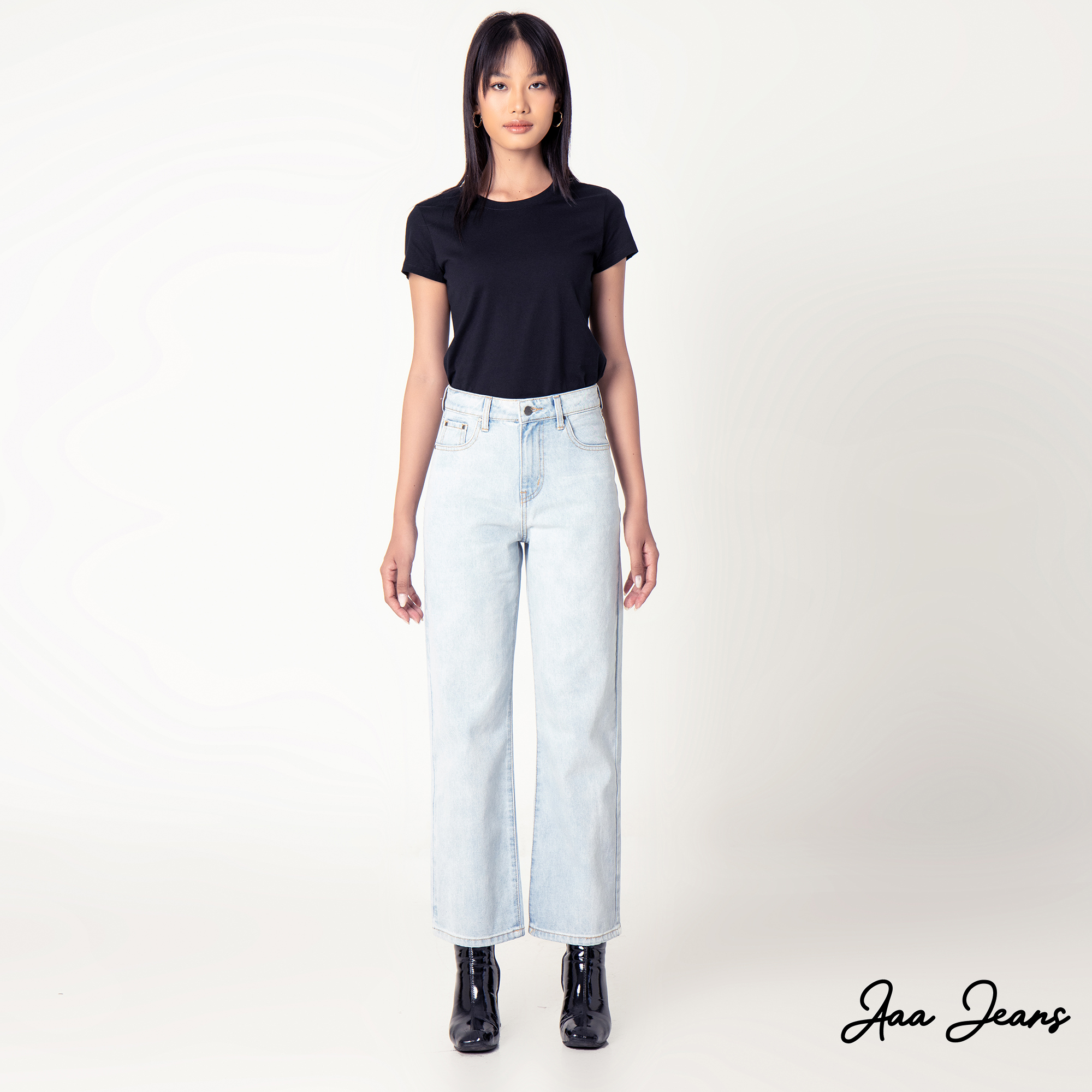 Quần Jean Ống Rộng Nữ Lưng Cao Alice Blue Aaa Jeans