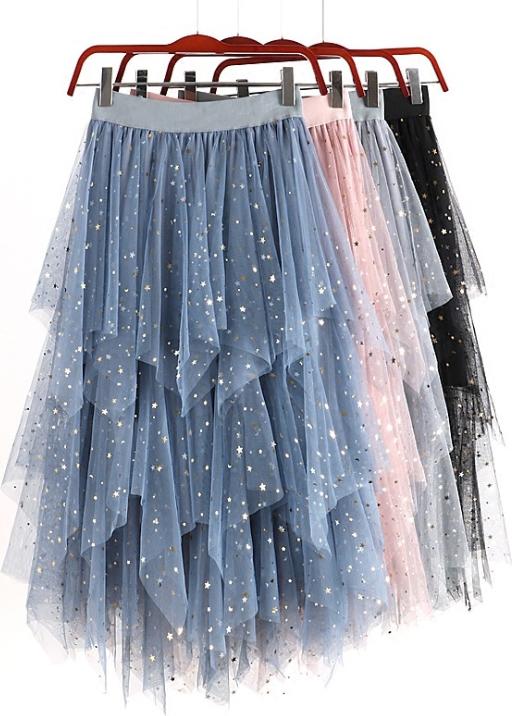Chân váy ren Tulle - Tutu xòe tròn xếp tầng đính trăng sao cao cấp mẫu hot VAY12 Free size