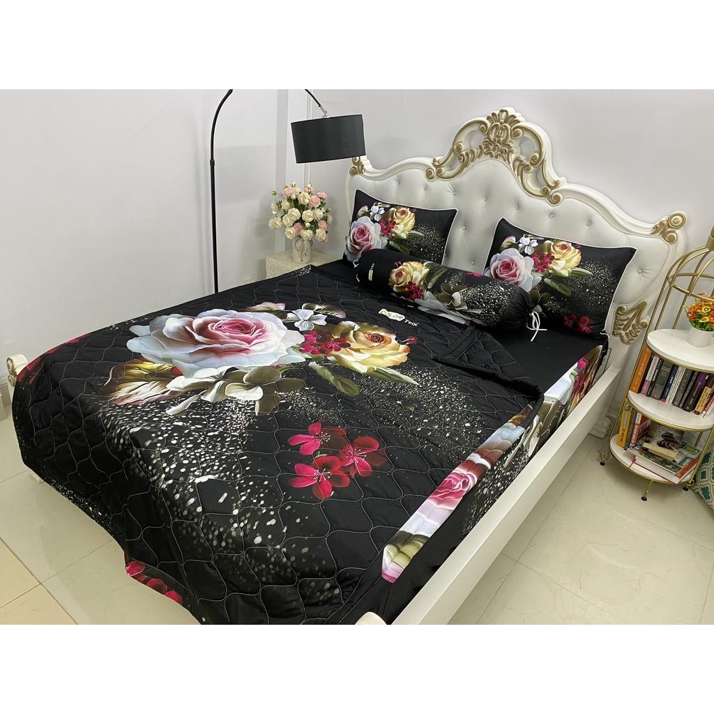 Bộ Drap mền + áo gối thun Ý 5D Cao Cấp , mát lạnh, thấm hút tốt.