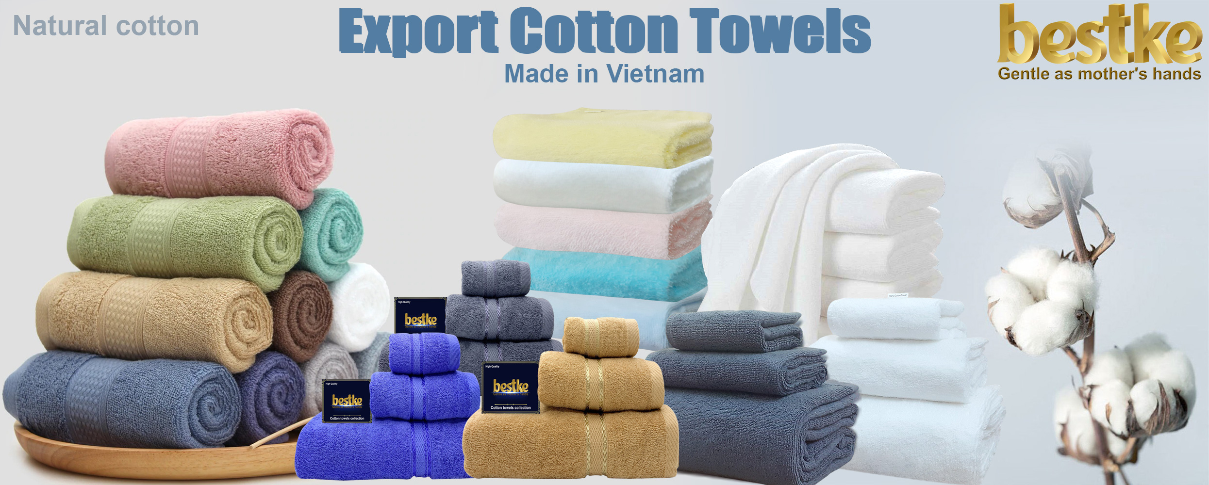 Khăn Tắm bestke 100% Cotton màu xanh đậm, Combo 4 cái 120*60cm = 320g/pcs, towels manufacturer