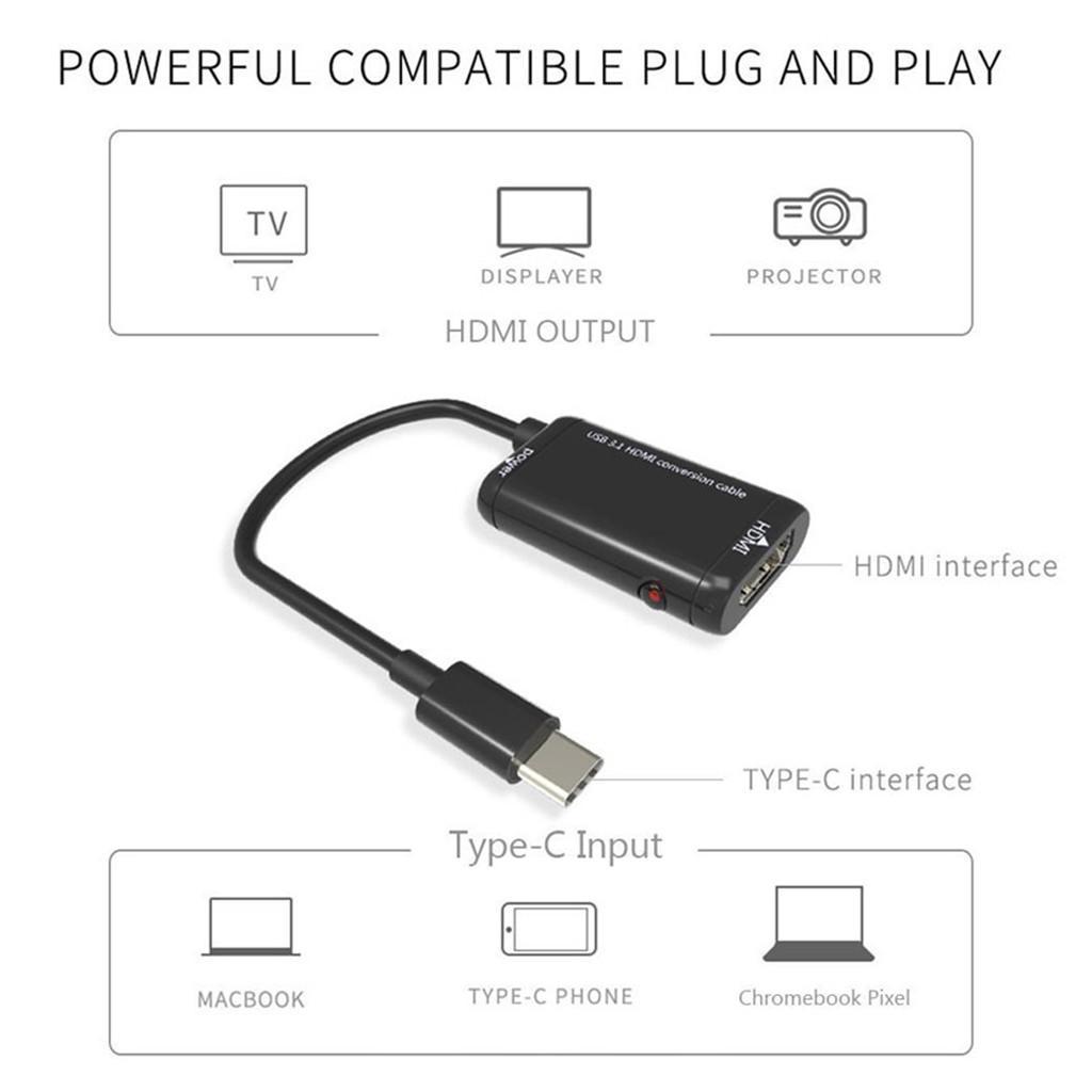USB-C USB 3.1 Type C To HDMI Converter Adapter Cable For Macbook /Chromebook