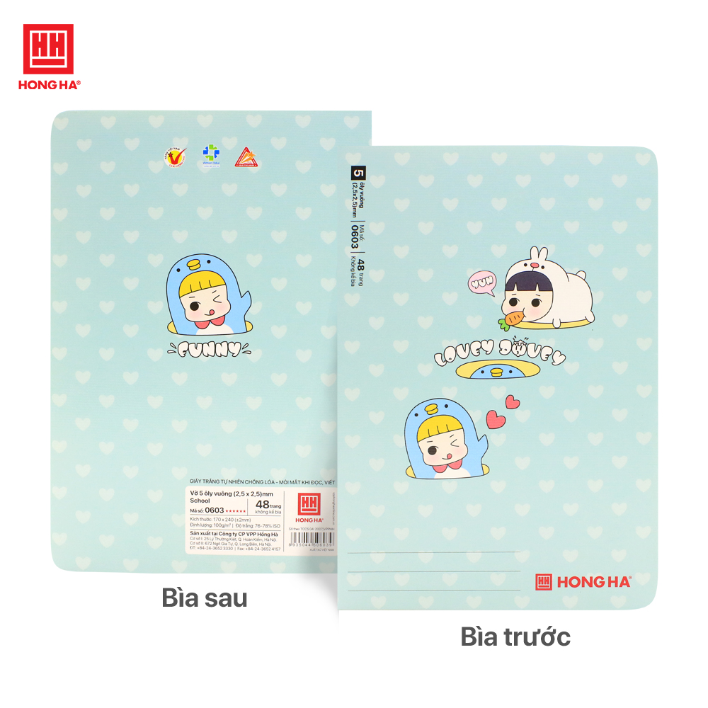 Vở 5 ô ly 48 trang Hồng Hà School Funny định lượng 100gsm - 0603