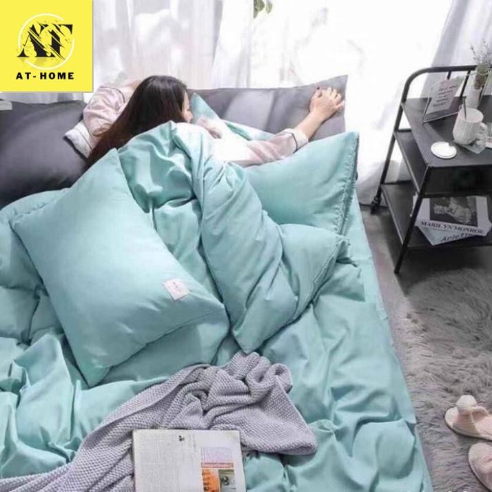 Bộ 5 Món Chăn Trần Bông Ga Gối Cotton Tici Xuất Nhật Beauty Màu Trơn - Màu Xanh Ngọc - LAN PHAM BEDDING