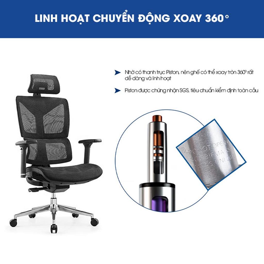 Ghế công thái học Ergonomic GOVI Plato PL11 - Tựa đầu điều chỉnh độ cao, tựa tay 3D nâng hạ, mâm ghế ngả 90-135 độ