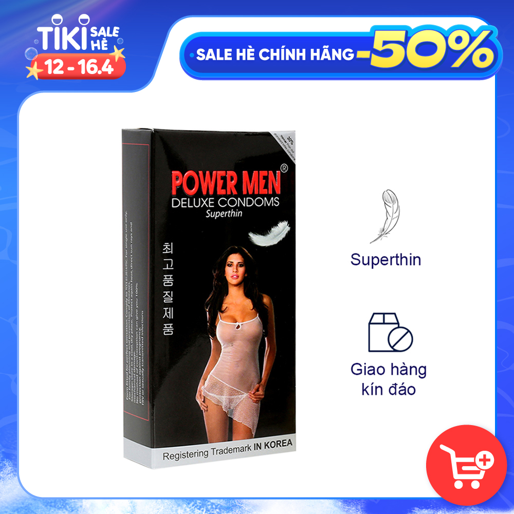 Bao cao su siêu mỏng truyền nhiệt hình Powermen Superthin Hộp 12 Bcs