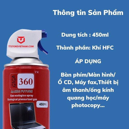 Bình Xịt Bụi Khí Nén Air Duster 360 Vệ Sinh Máy Tính,Laptop,Đồng Hồ,Thiết Bị Điện Tử,Cực Mạnh Nhỏ Gọn,Sạch,An Toàn-Dru-hàng chính hãng