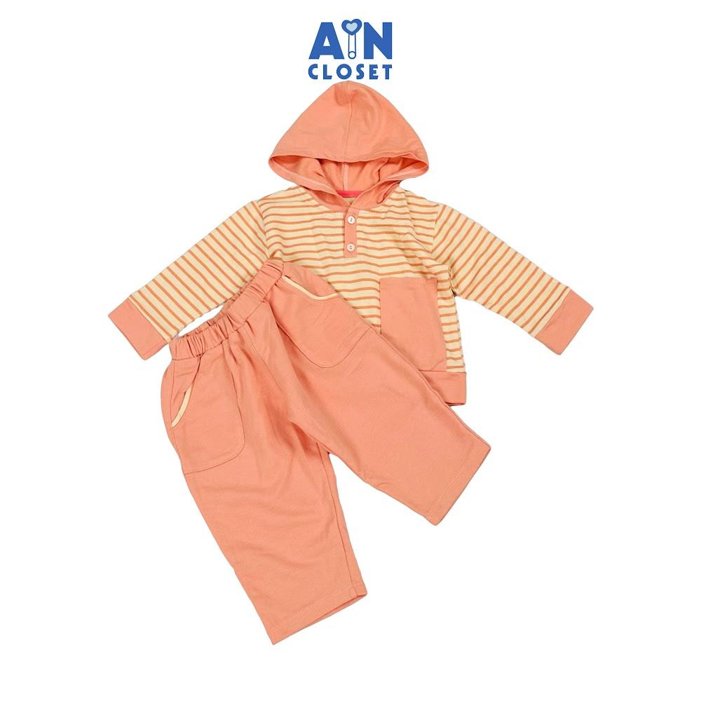 Bộ quần áo Dài có nón unisex cho bé hoạ tiết Kẻ Hồng thun da cá - AICDBGJH0LYP - AIN Closet