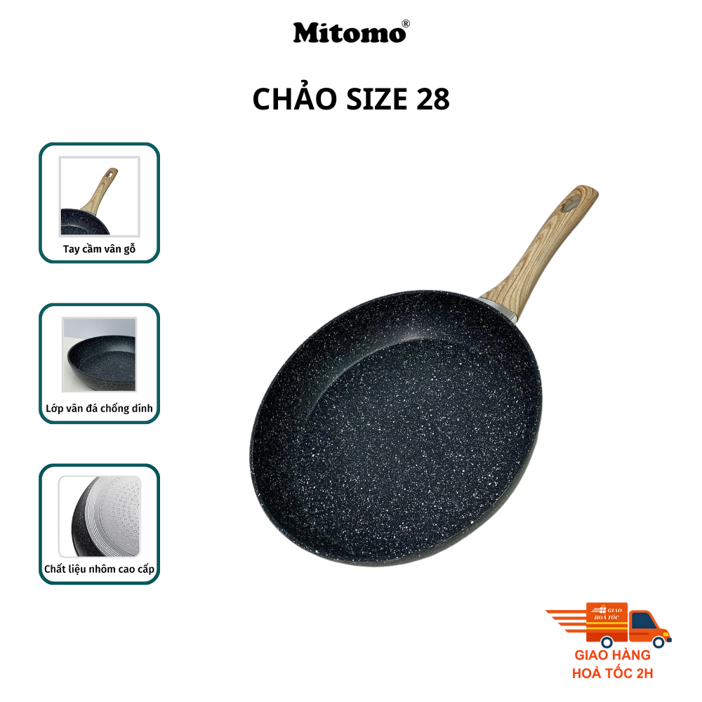 Bộ nồi chảo vân đá 6 món chống dính cao cấp Mitomo Queen Time, dùng cho bếp từ, bếp ga - Hàng chính hãng