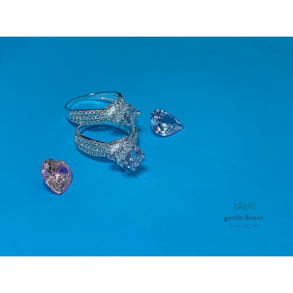 Nhẫn bạc ta nữ đính đá chấu viền thiết kế sang trọng Gentle Flower