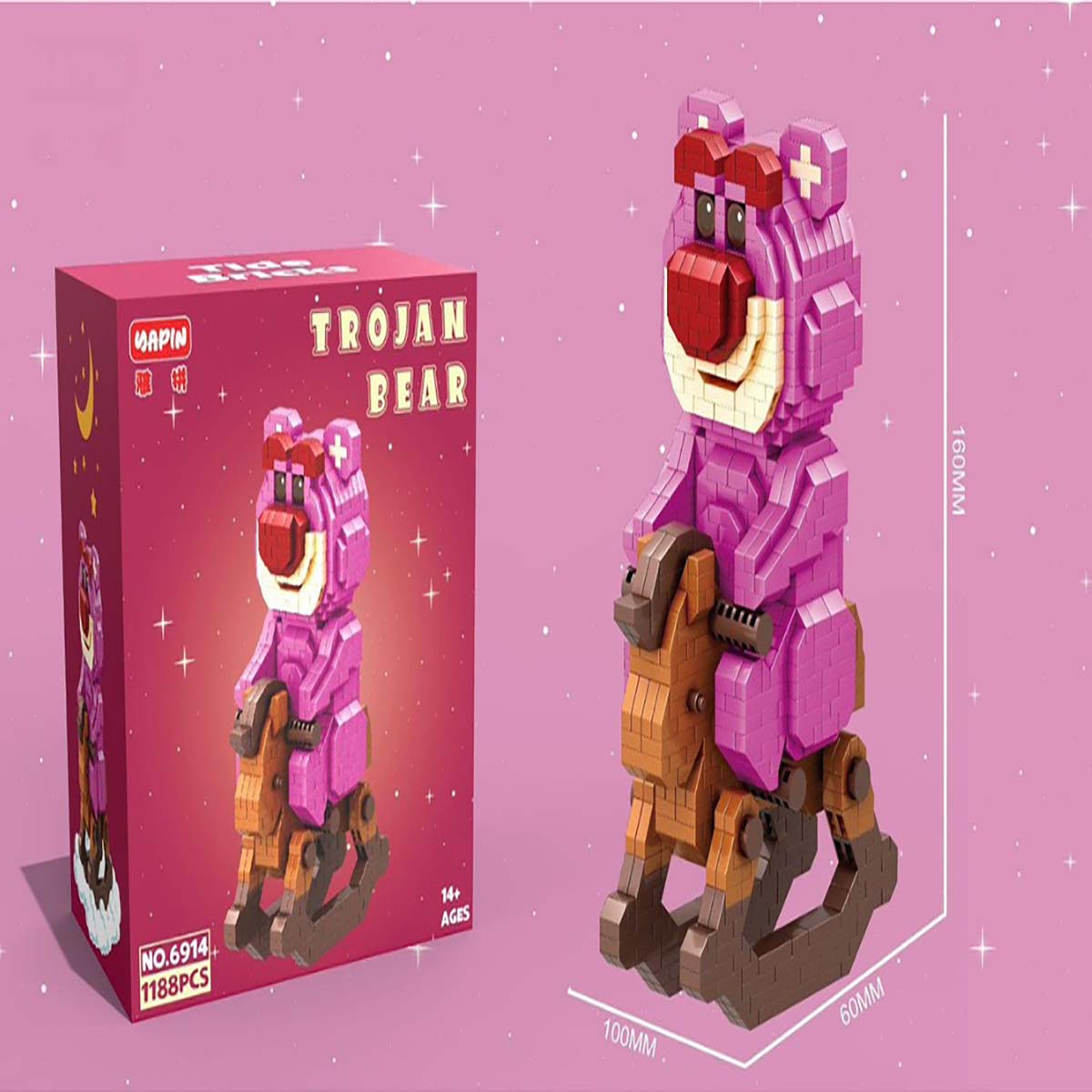 Mô Hình Lắp Ráp Gấu Dâu Lotso 3d Nằm Ngủ Bập Bênh Ôm Trăng Răng Cưa Ghép Hình Hạt Nhỏ Mini Trang Trí Giá Rẻ Cho Bé