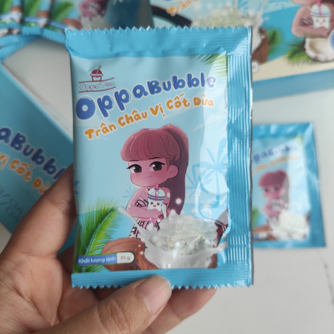 Trân Châu Cốt Dừa Ăn Liền Oppa Bubble Hộp 350g Nguyên Liệu Trà Sữa Pha Sẵn Topping Dùng Trực Tiếp